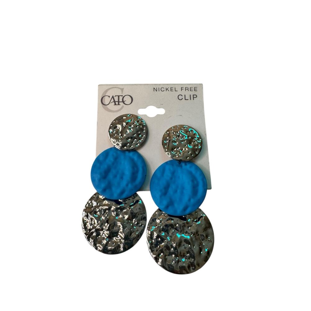 Cato Silver Blue Hammered Metal Drop Earrings Boho Costume Y2K